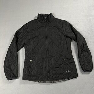 Eddie Bauer Jacket Womens M Black Puffer Quilted Full Zip Lightweight